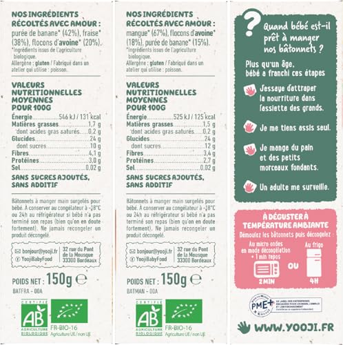 Yooji Bâtonnets goûter bio fraise mangue sans sucres ajoutés 18