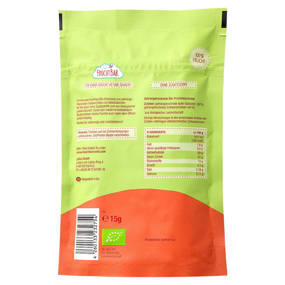 FruchtBar Bio Snacks Knusper Früchte fraise pomme à l'unité