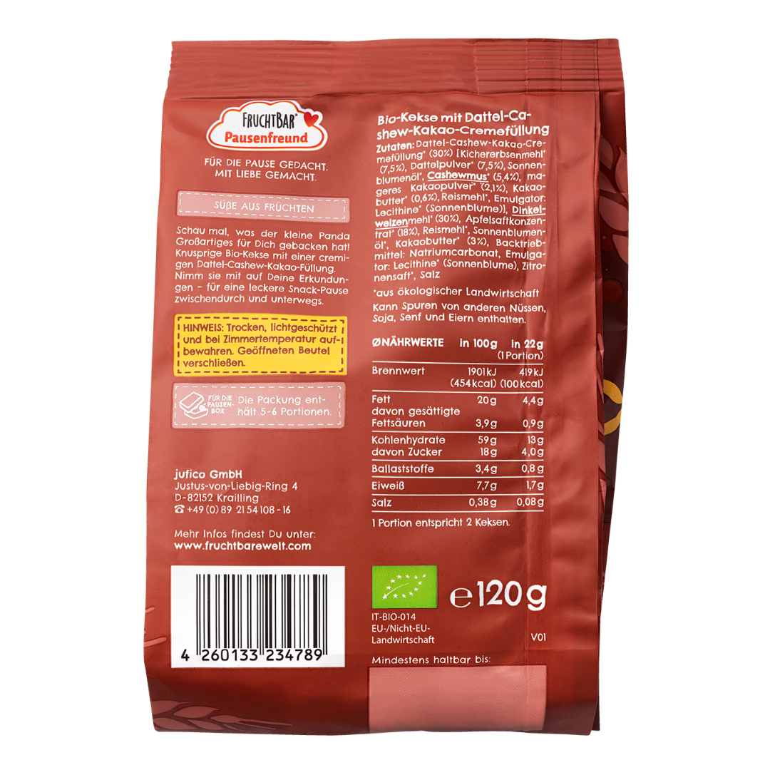 FruchtBar Bio Kekse biscuit fourré bio vegan dès 3 ans