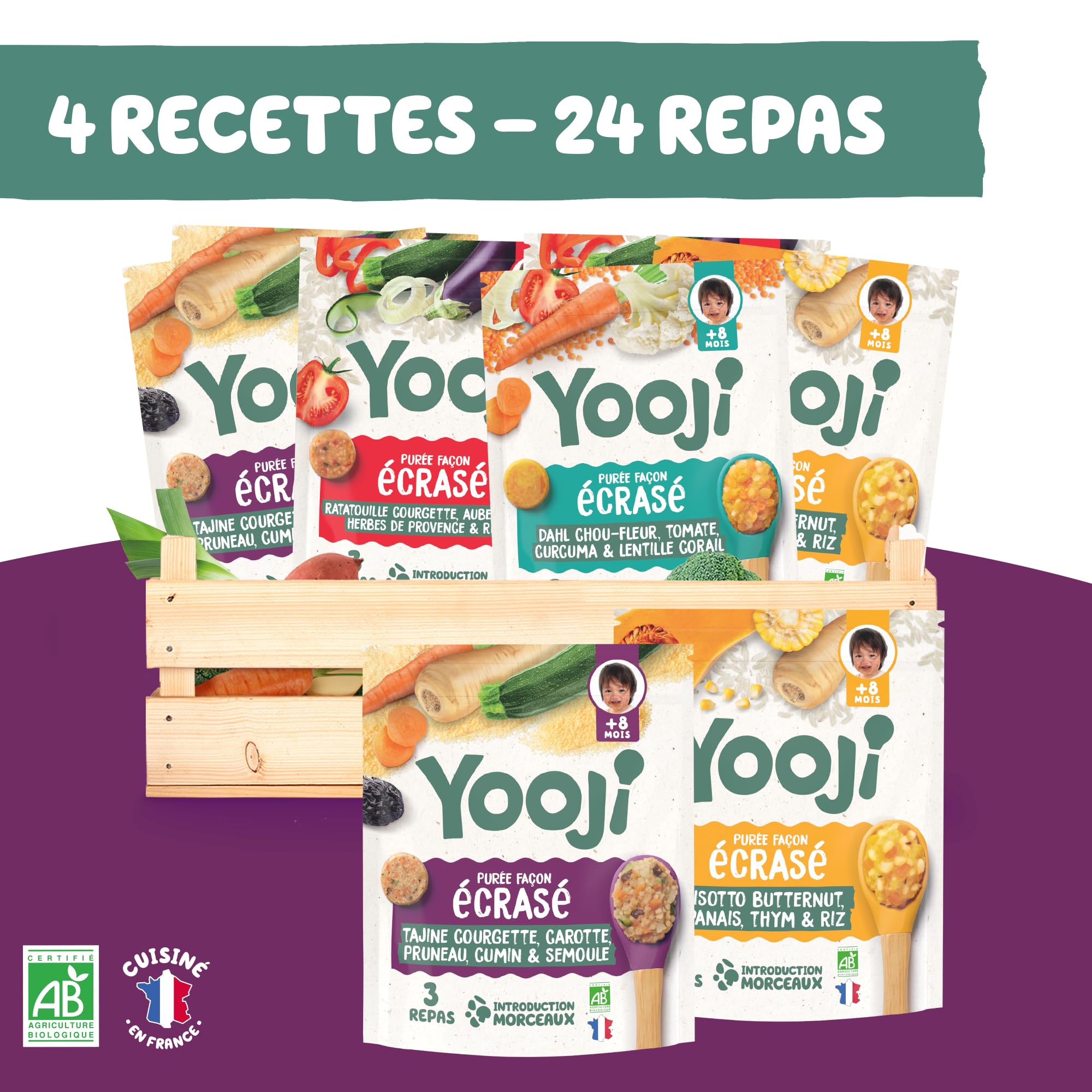 Yooji Écrasé assortiment purée bébé bio 8 mois 8x400g