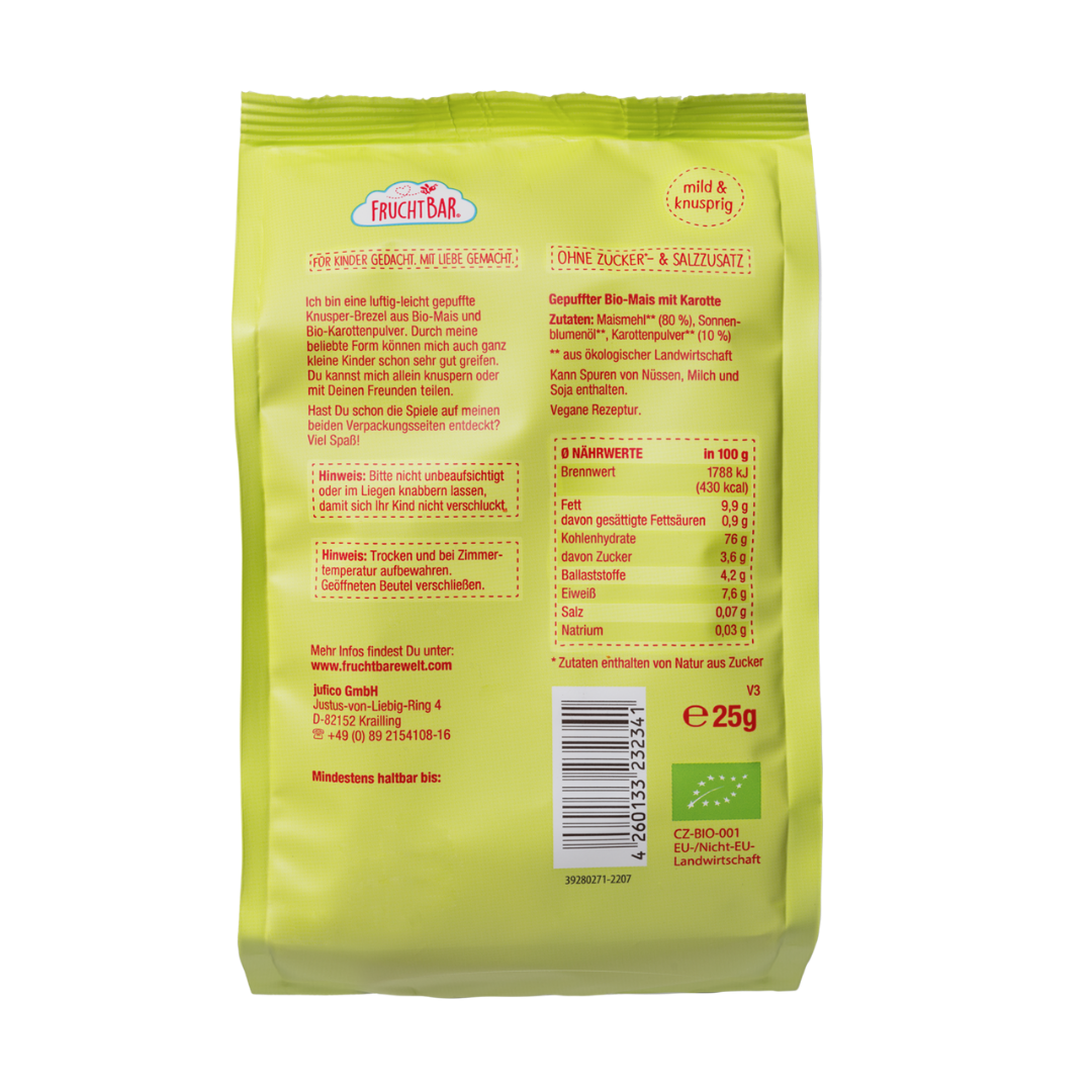 FruchtBar Bio Snacks bretzel maïs carotte dès 6 mois à l’unité