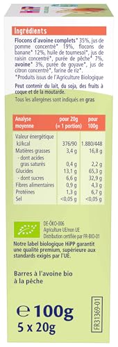 HiPP Goûters Barres Avoine Pêche Snack 5x20g Bio