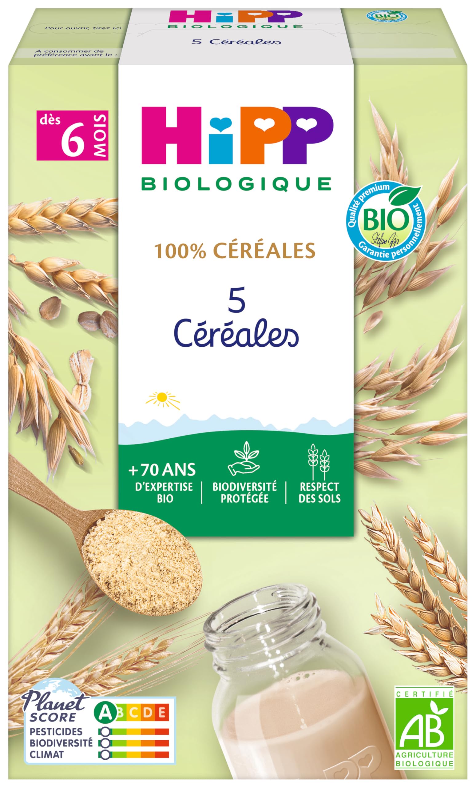 HiPP Céréales 5 céréales bio bébé 6 mois 6x250g