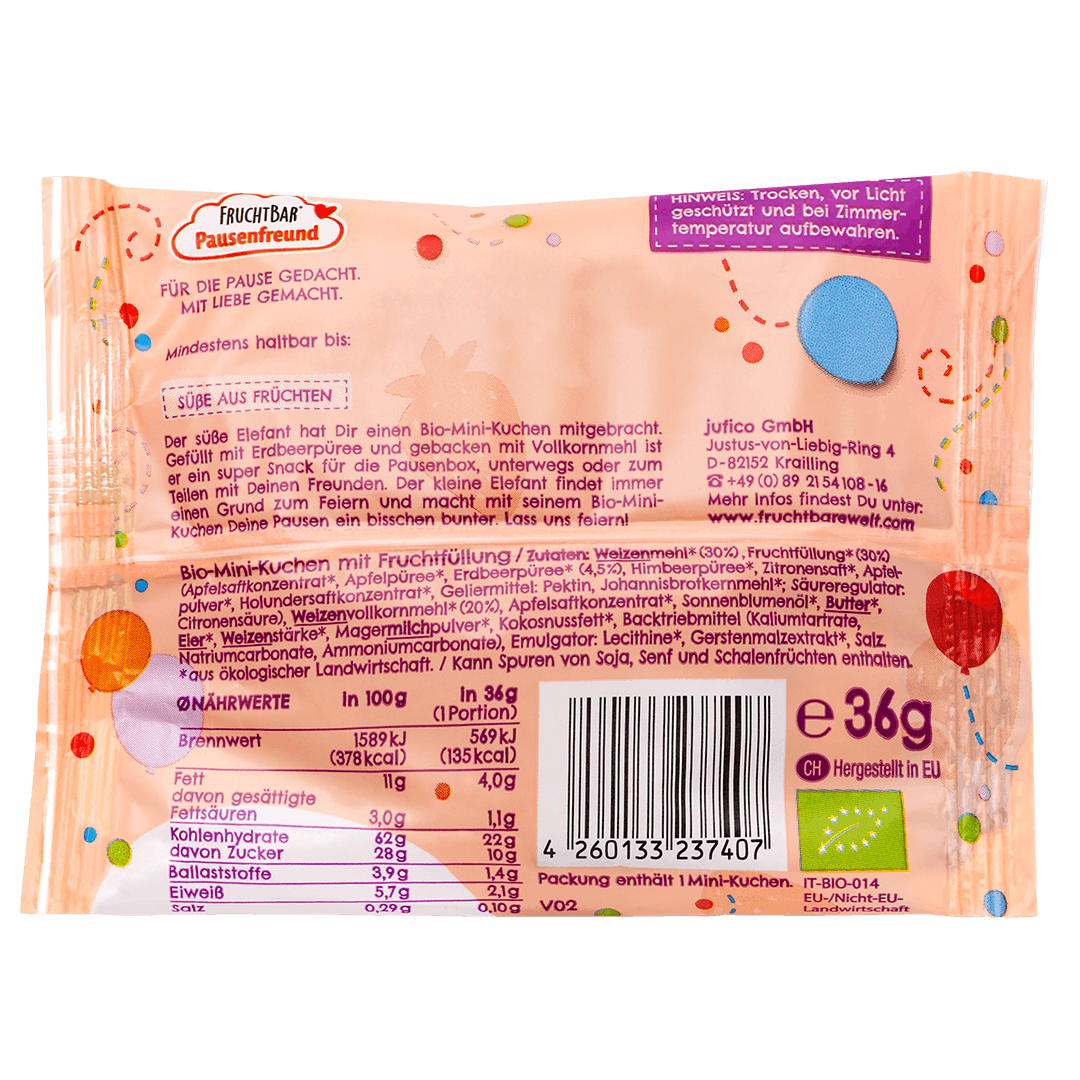 FruchtBar Bio Snacks Mini Kuchen Fraise à l'unité dès 3 ans