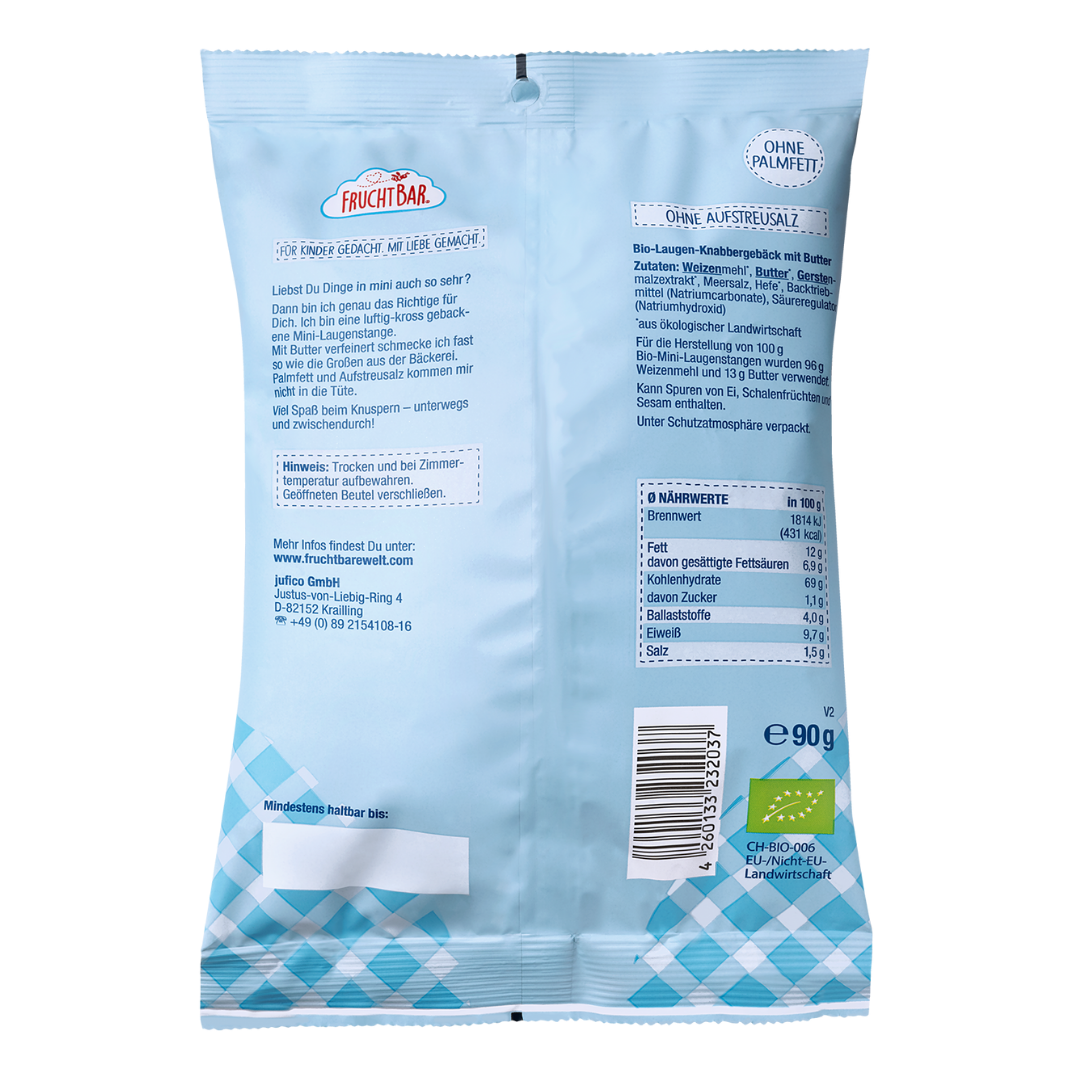 FruchtBar Bio Snacks Mini Laugenstangen snack bio au beurre dès 3 ans