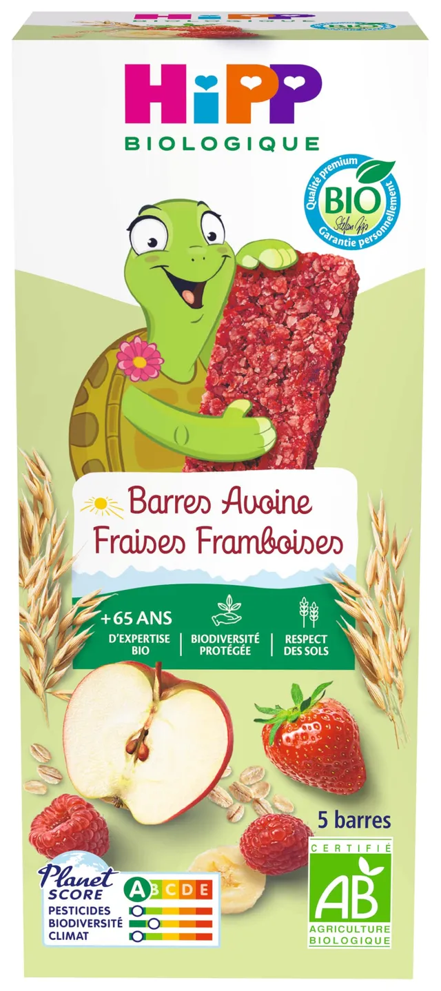HIPP Goûters et Snacks barres avoine fraises framboises 100g
