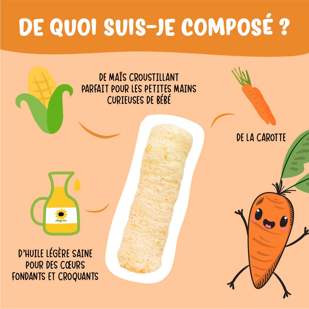 France Bébé Maïs Soufflé Carotte Biscuit Bébé Bio 8x20g