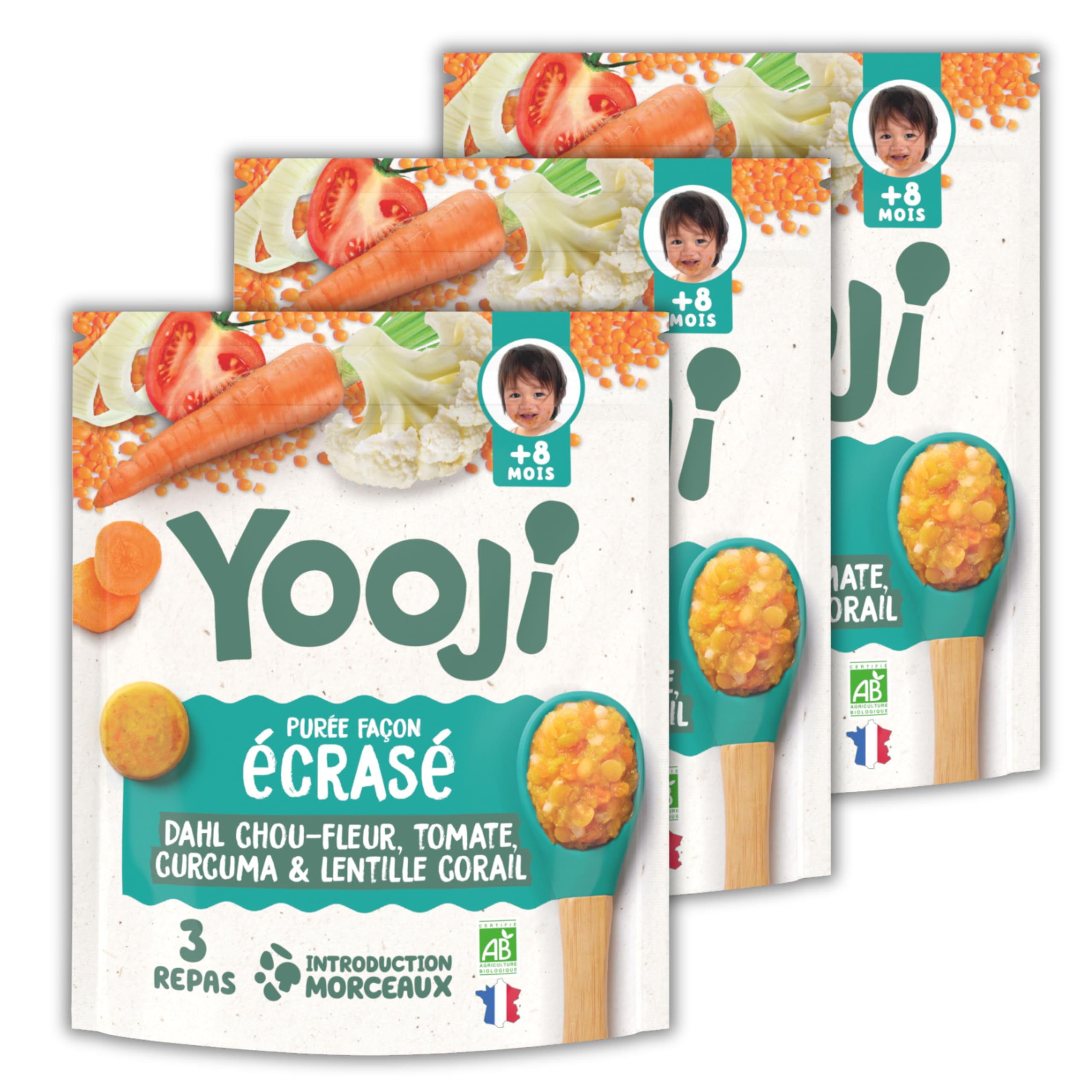 Yooji Écrasé Dahl purée bébé bio 8 mois 3x400g