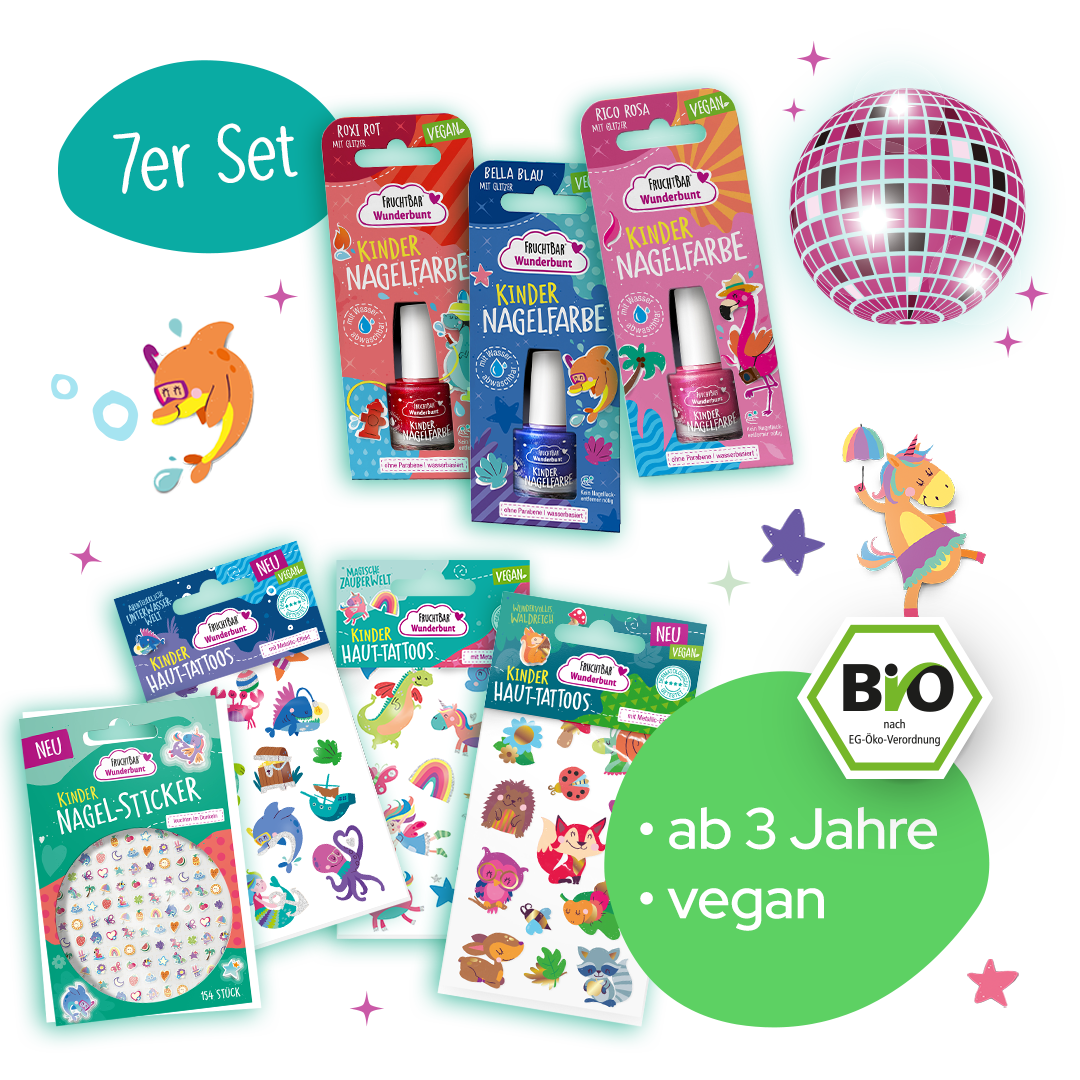 FruchtBar Geschenke Wunderbunt Set Deluxe coffret vernis tattoos