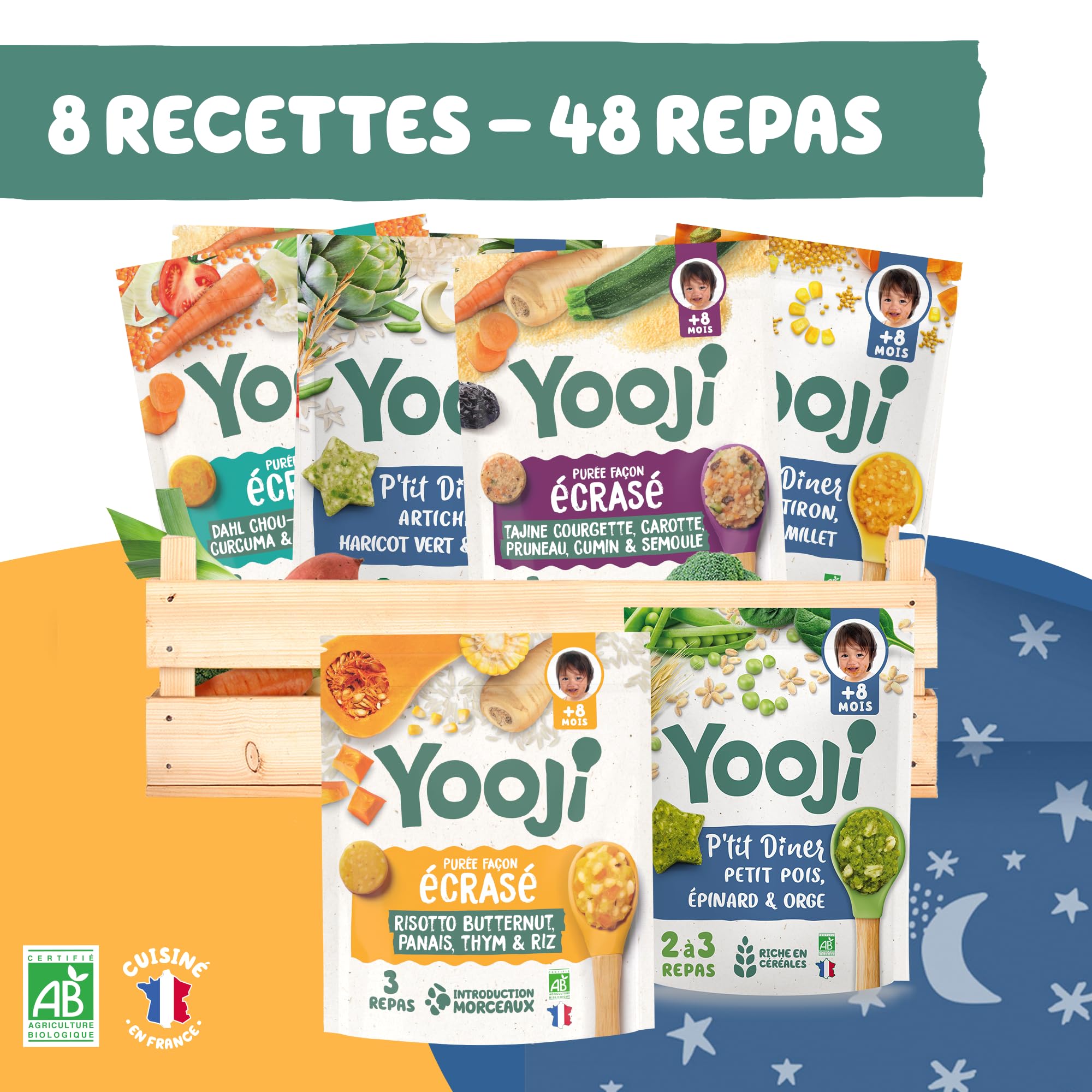 Yooji Écrasé purée bio 8 mois pack 48 repas surgelés
