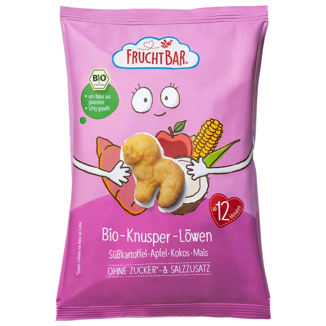 FruchtBar Bio Snacks Knusper Löwen Pomme Maïs à l'unité 12 mois