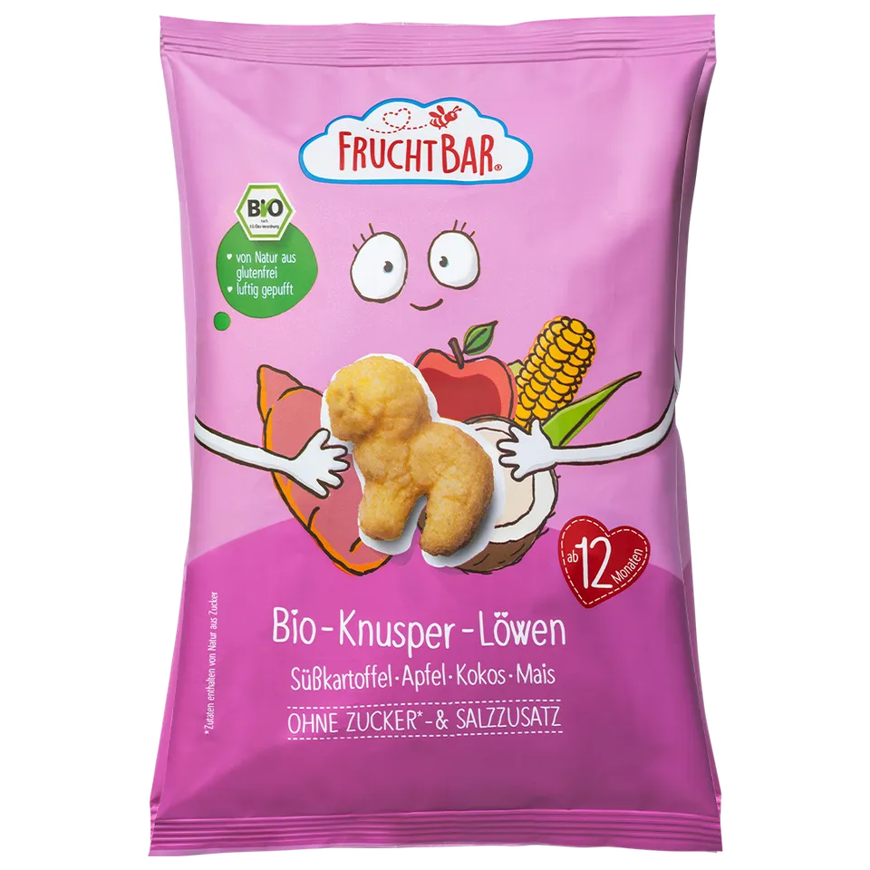 FruchtBar Bio Snacks Knusper Löwen Pomme Maïs à l'unité 12 mois