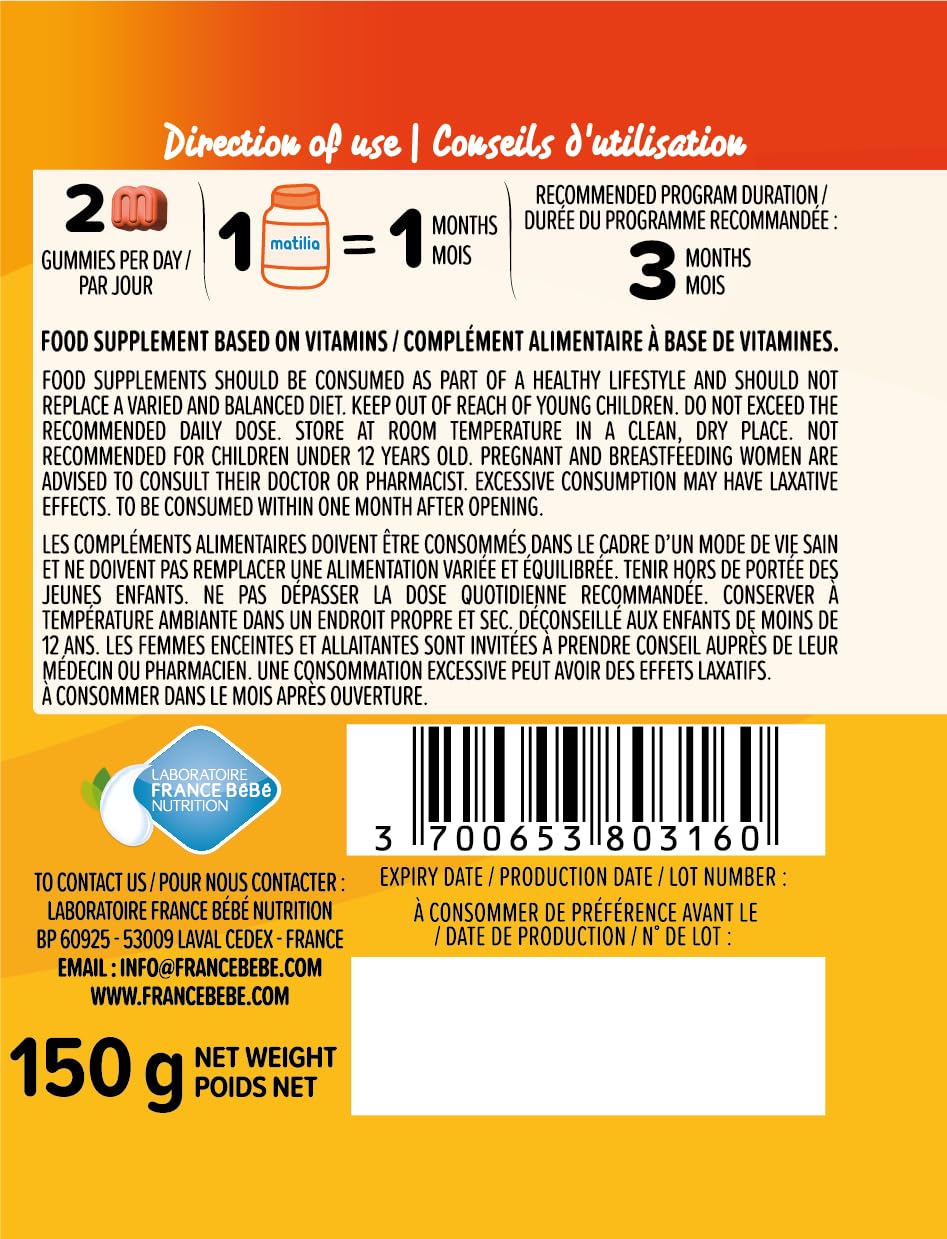 Matilia Gummies Multivitamines Énergie Cure 3 Mois 180