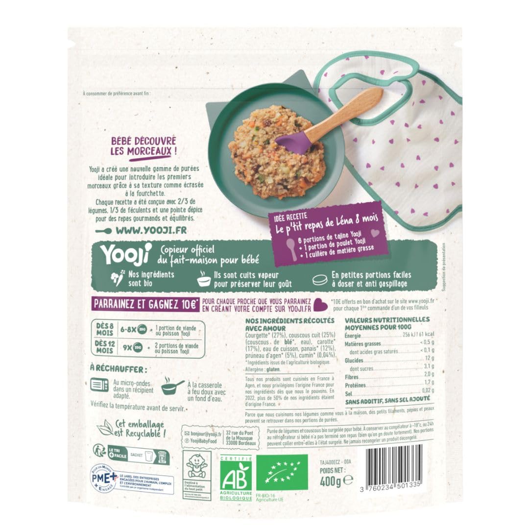 Yooji Écrasé Tajine purée bébé bio 8 mois 3x400g