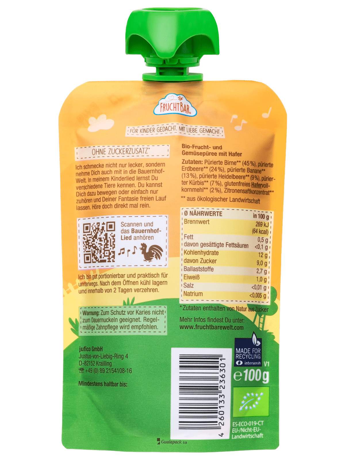 FruchtBar Bio Quetschies gourde poire myrtille fraise potiron avoine