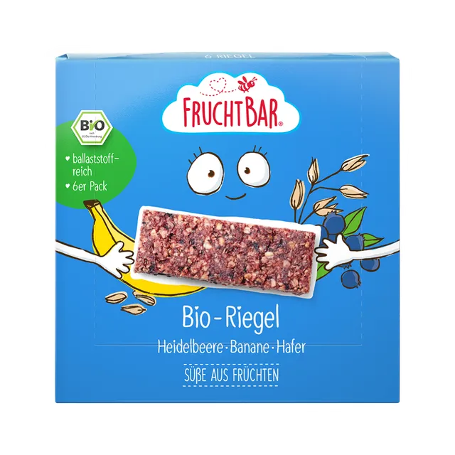 FruchtBar Bio Riegel myrtille banane avoine barre bio pièce