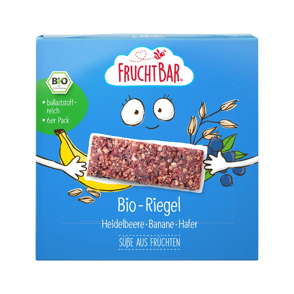 FruchtBar Bio Riegel myrtille banane avoine barre bio pièce