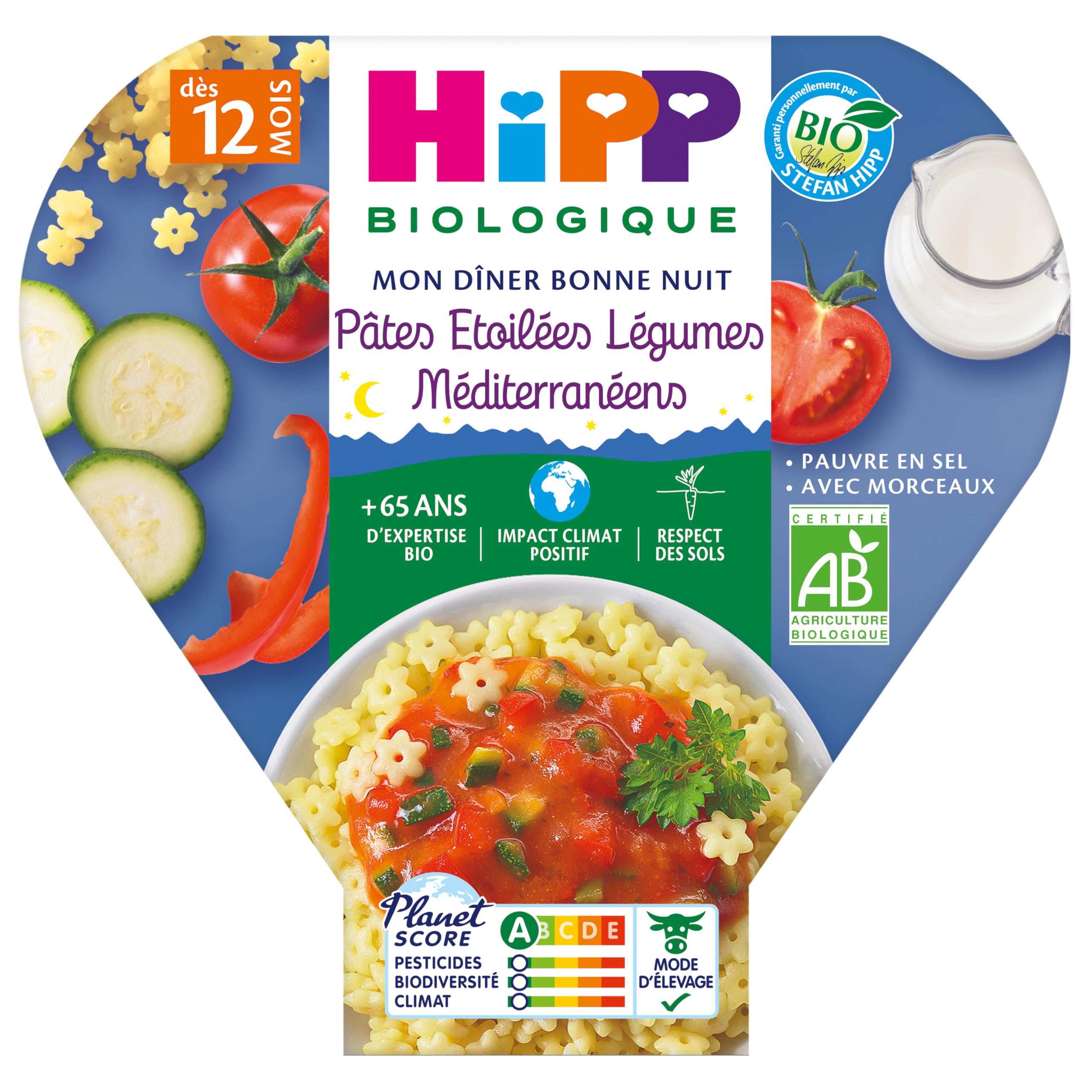 HiPP Menus du Midi Pâtes Étoilées plat bébé 12 mois 6x230g