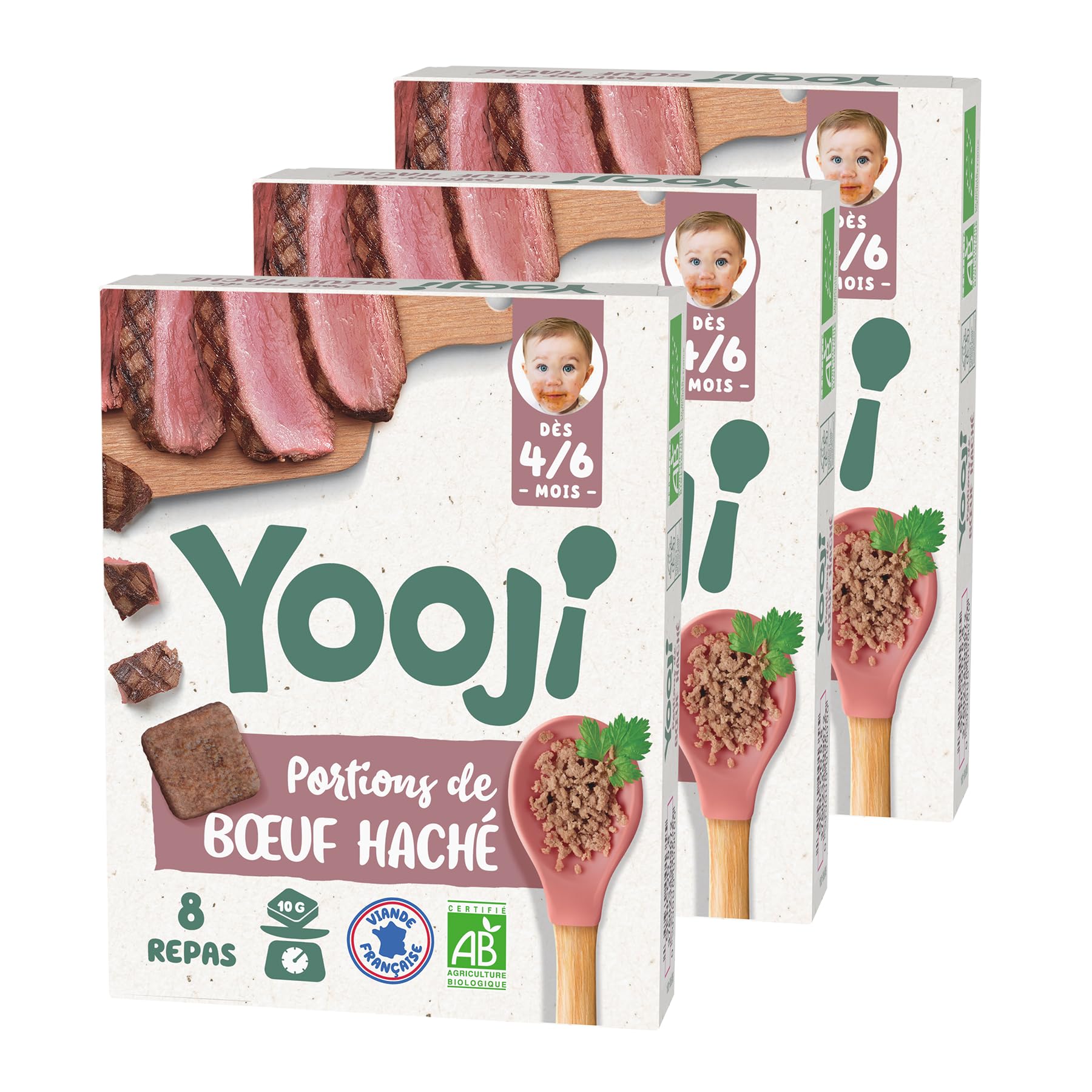 Yooji Haché poulet bio bébé 6 mois surgelé 3 x 80g