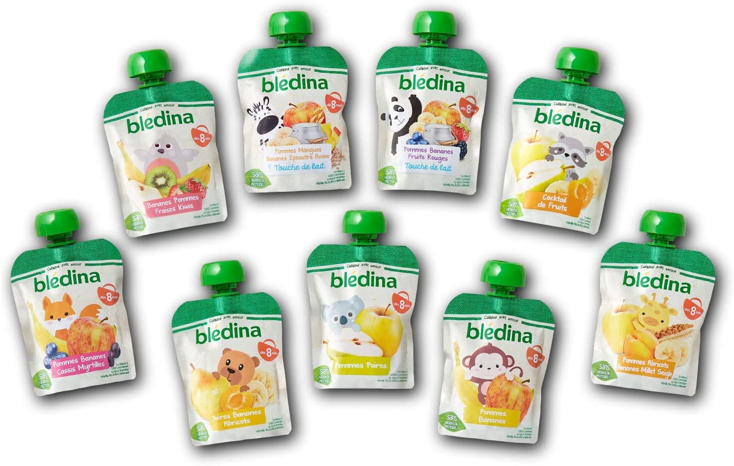 Gallia Blédine gourdes fruits bébé 8 mois 28x90g variétés