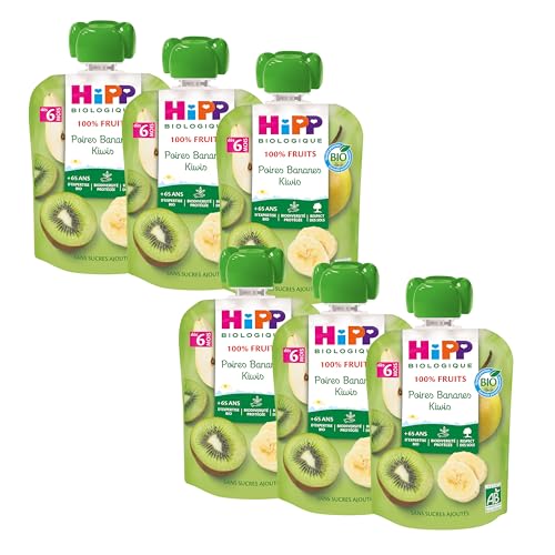 HIPP Fruits en gourdes compotes poires bananes kiwis 6x90g