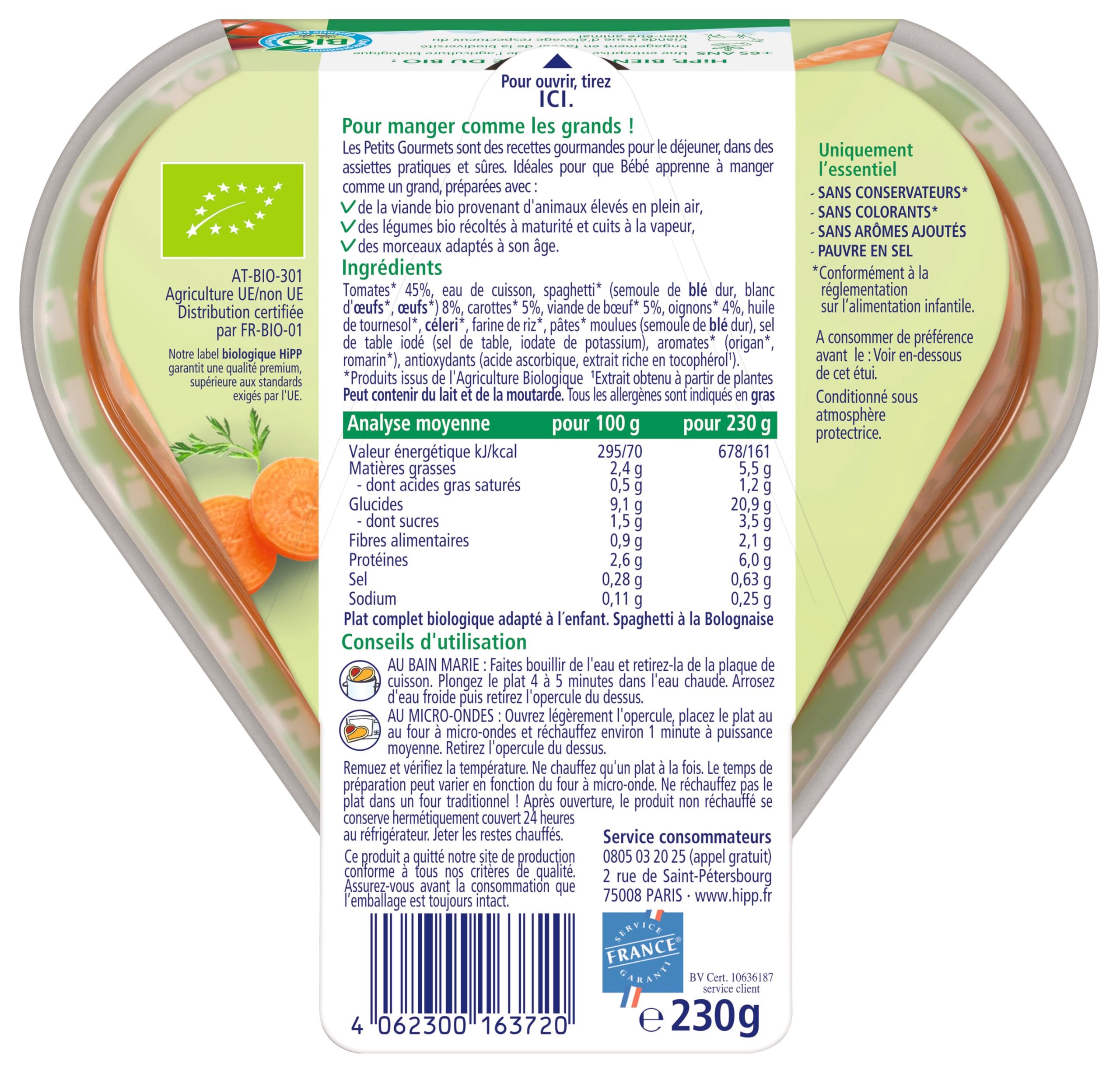 HiPP Les Petits Gourmets Spaghetti Bolognaise Plat 6x230g Bio