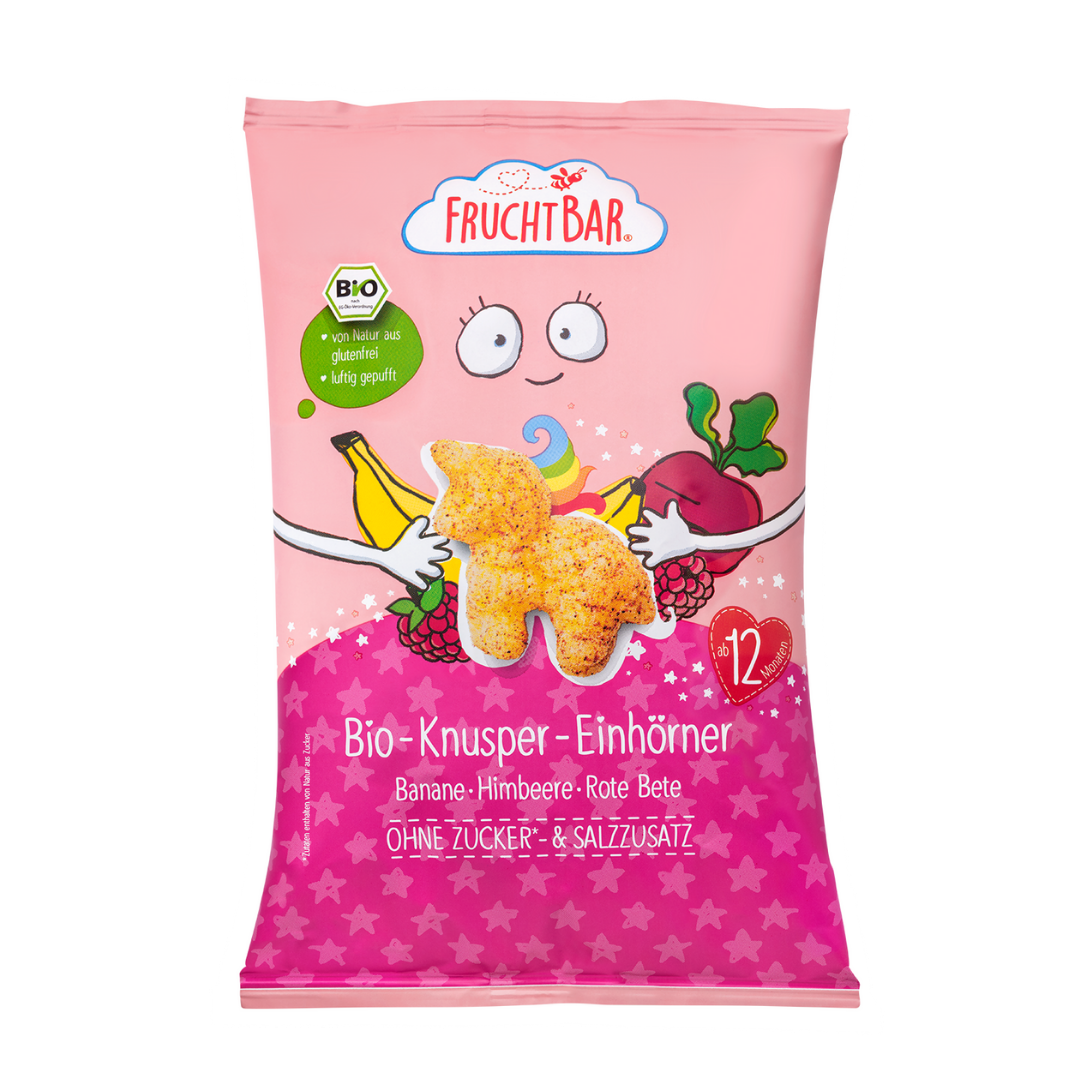 FruchtBar Bio Snacks Knusper Einhörner snack banane