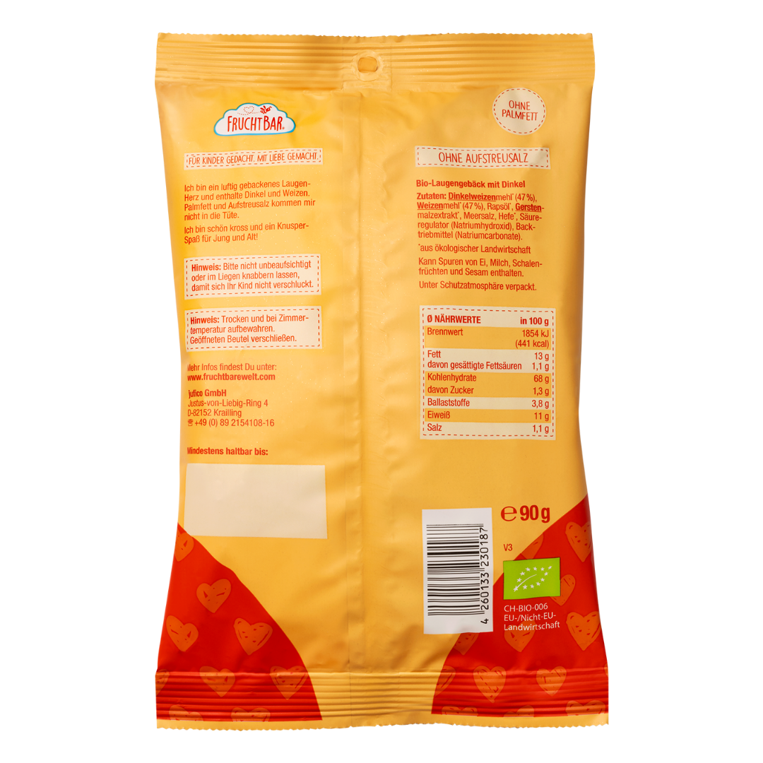 FruchtBar Bio Snacks coeurs bretzel épeautre pièce