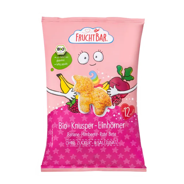 FruchtBar Bio Snacks Knusper Einhörner snack banane
