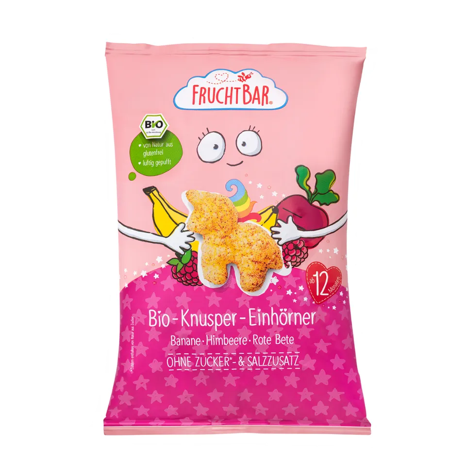 FruchtBar Bio Snacks Knusper Einhörner snack banane