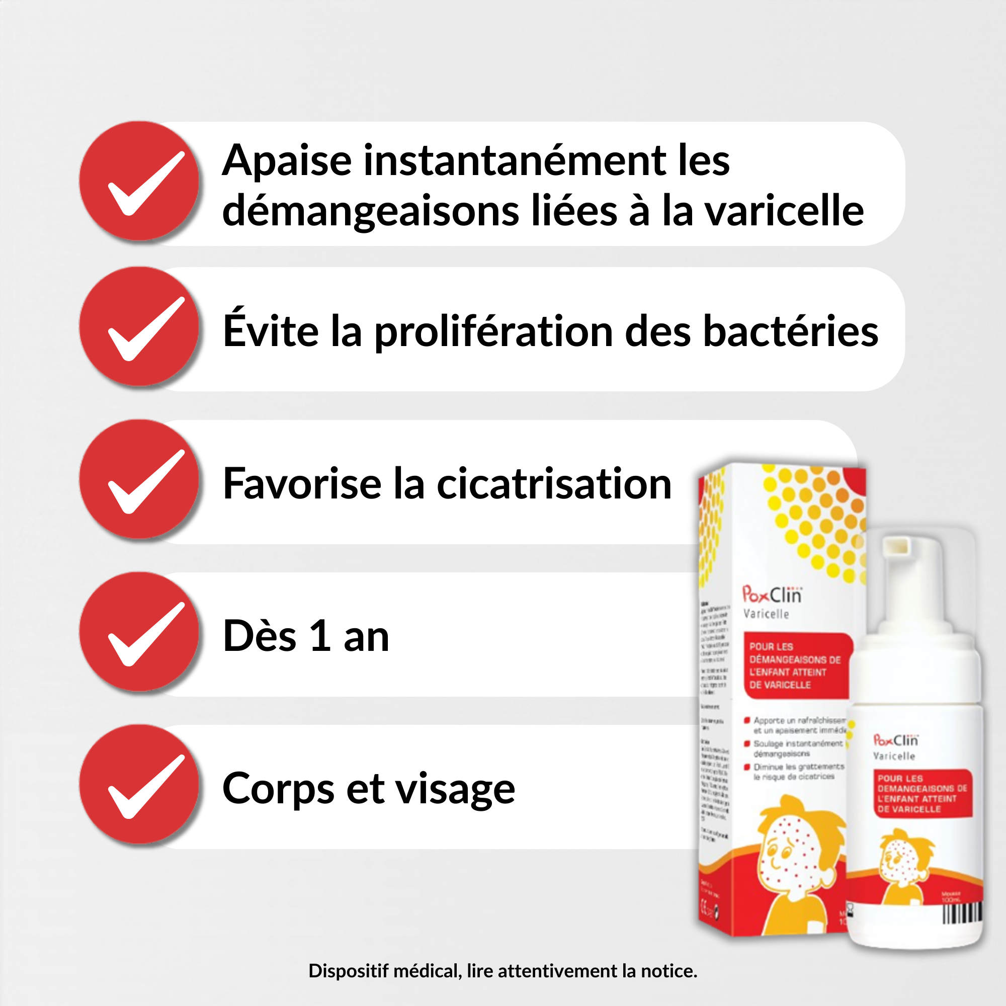 PediAct PoxClin Varicelle Mousse 100mL démangeaisons