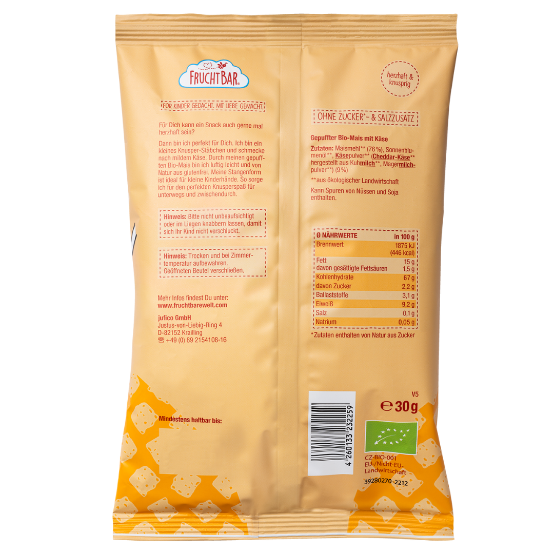 FruchtBar Bio Snacks Knusper Stäbchen Fromage Maïs à l'unité
