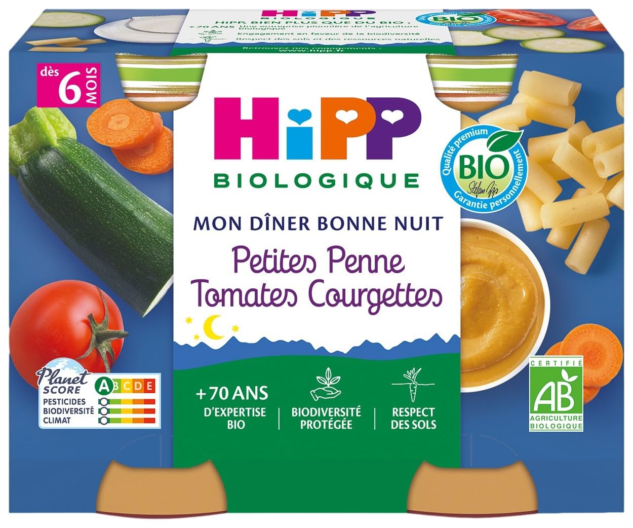 HiPP Menus Soir Penne Tomates Courgettes Bio 190 g Lot 12