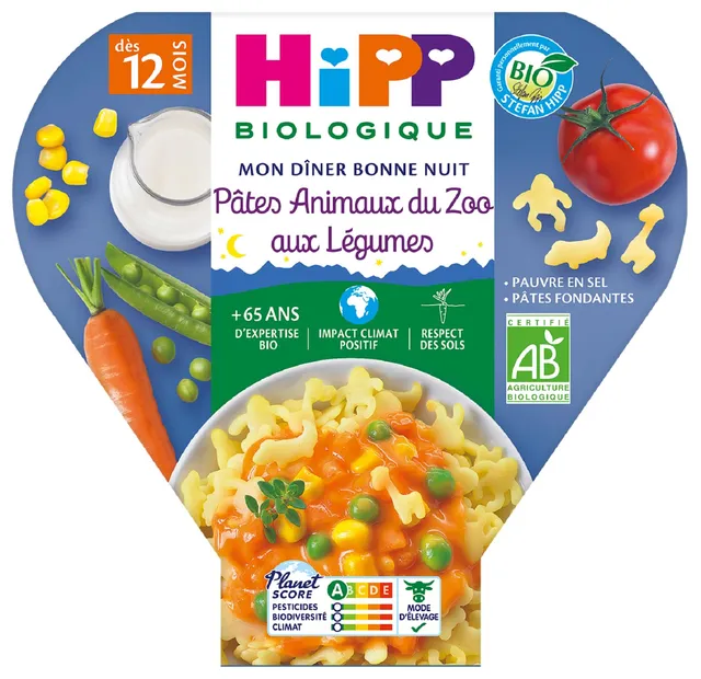 HiPP Menus du midi Pâtes Animaux Zoo plat bébé 230g légumes