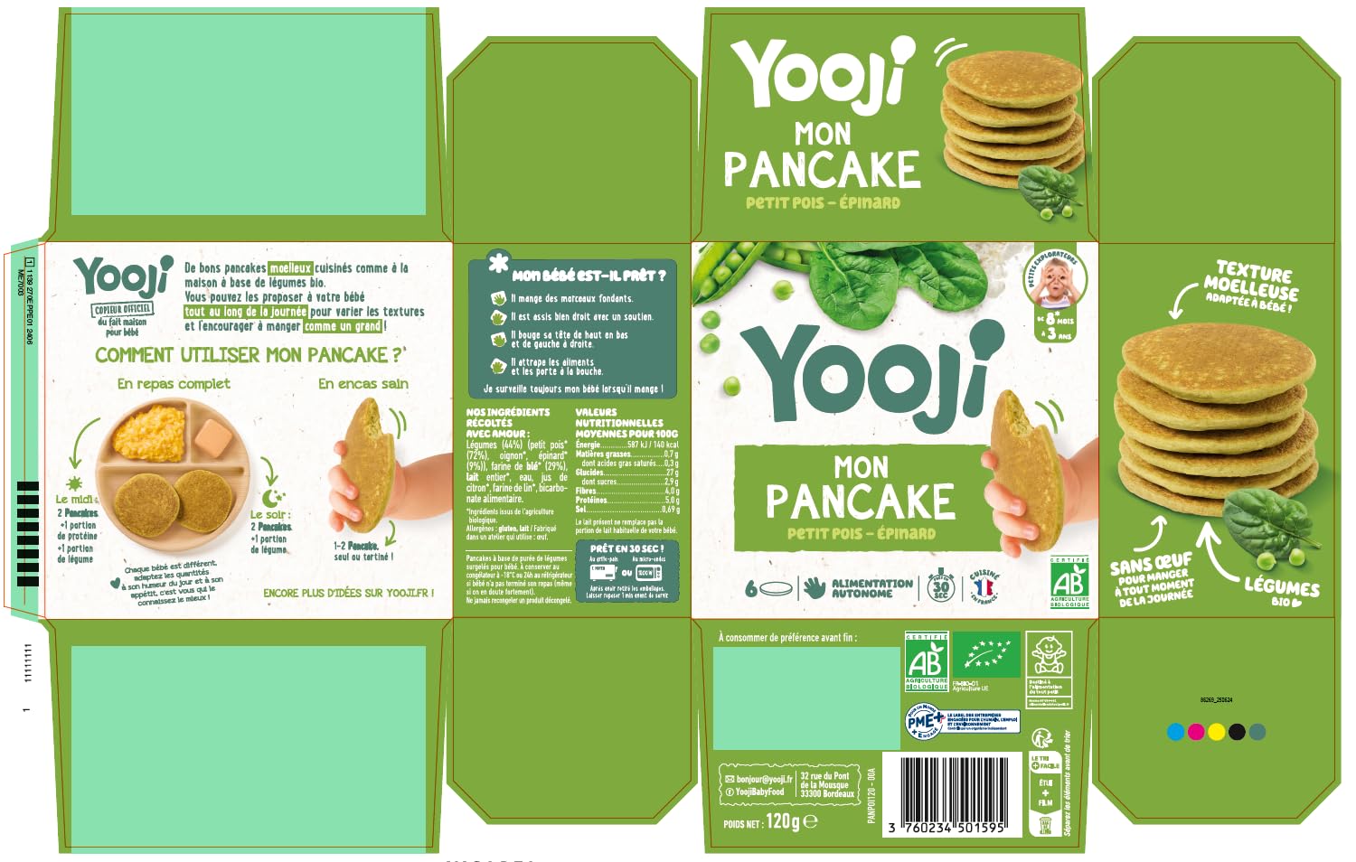 Yooji Pancakes pancake carotte petit pois bio 8 mois 6x120g