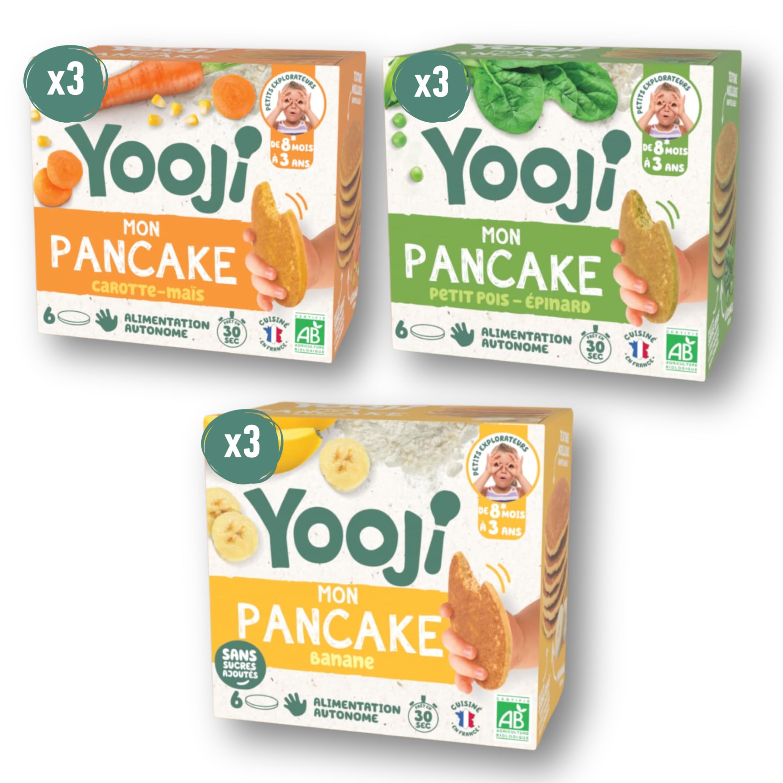Yooji Pancakes pancake bébé 8 mois trio 9x120g fruits légumes