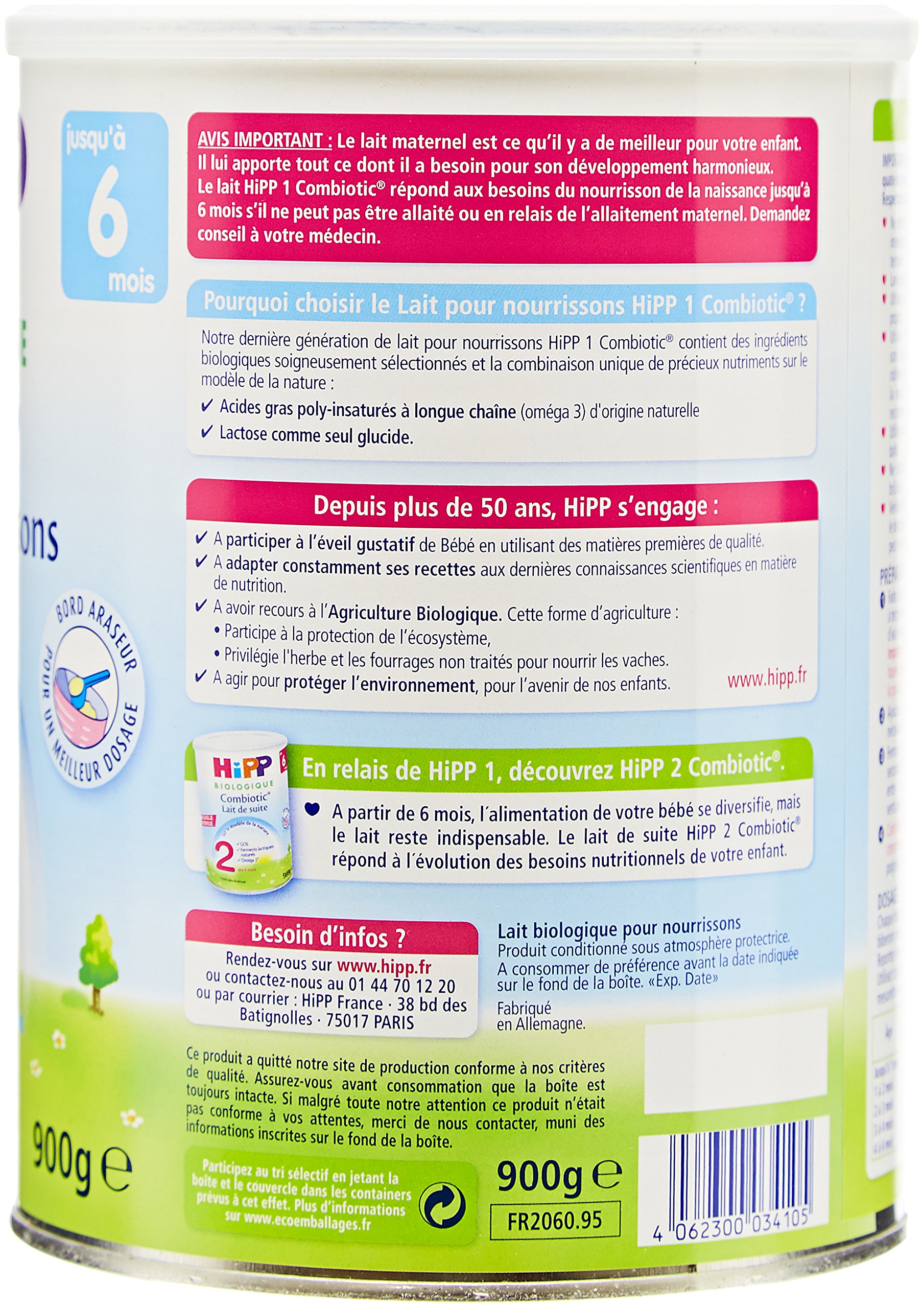 HiPP Biologique 1 Combiotic lait 1er âge 0-6 mois 6x900g bio