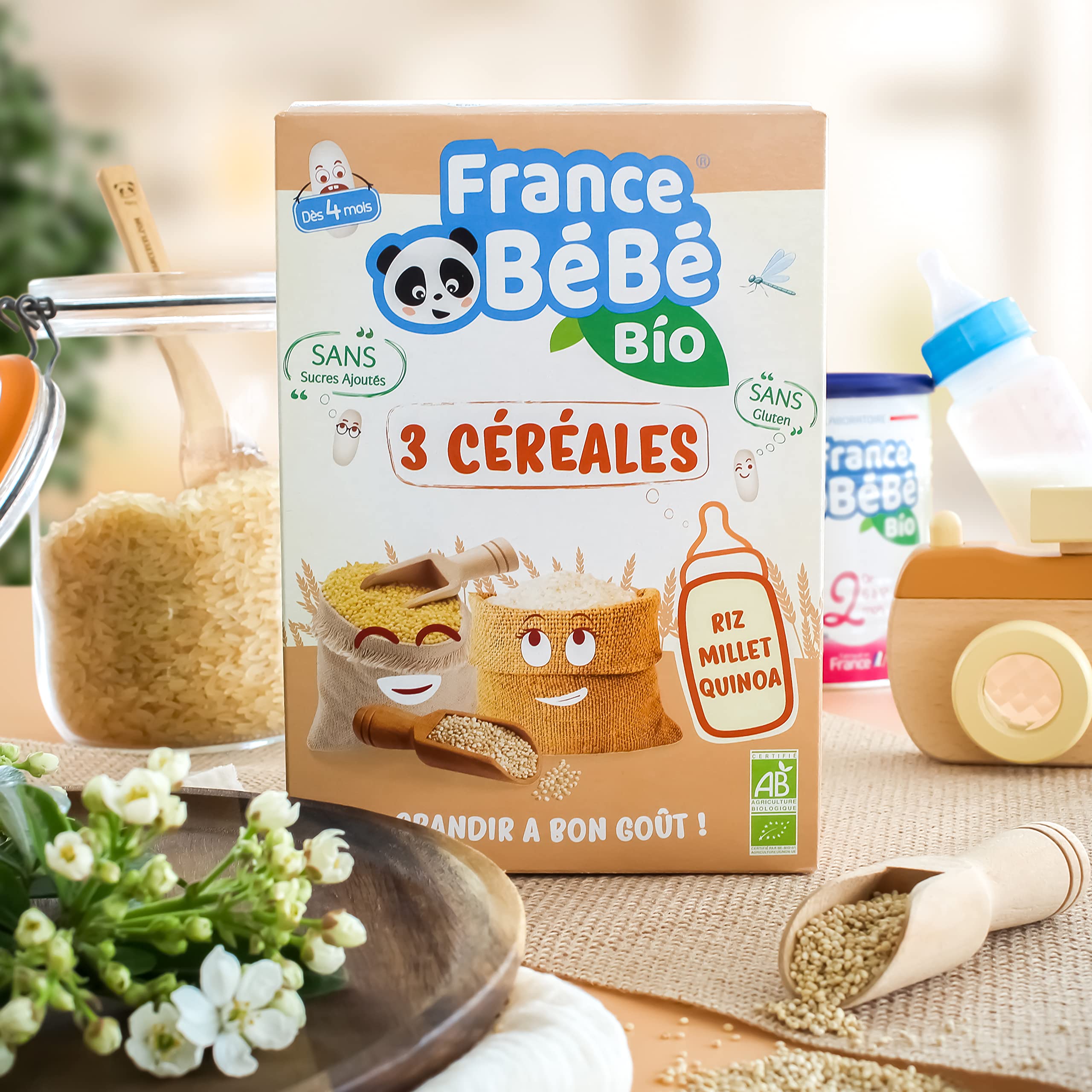 France Bébé Céréales 3 Céréales bio 4 mois 3x200g
