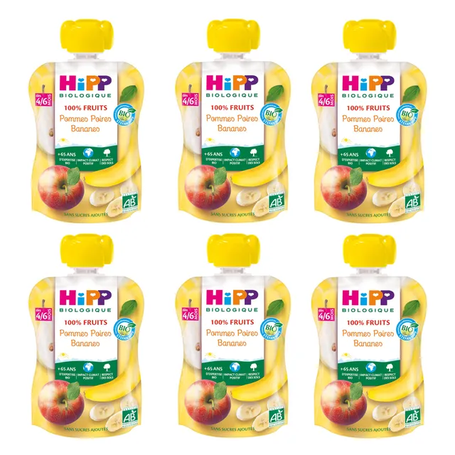 HiPP Fruits en gourdes pomme poire banane 6x90g bio