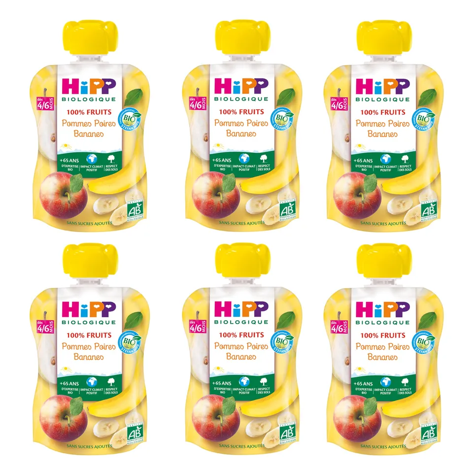HiPP Fruits en gourdes pomme poire banane 6x90g bio