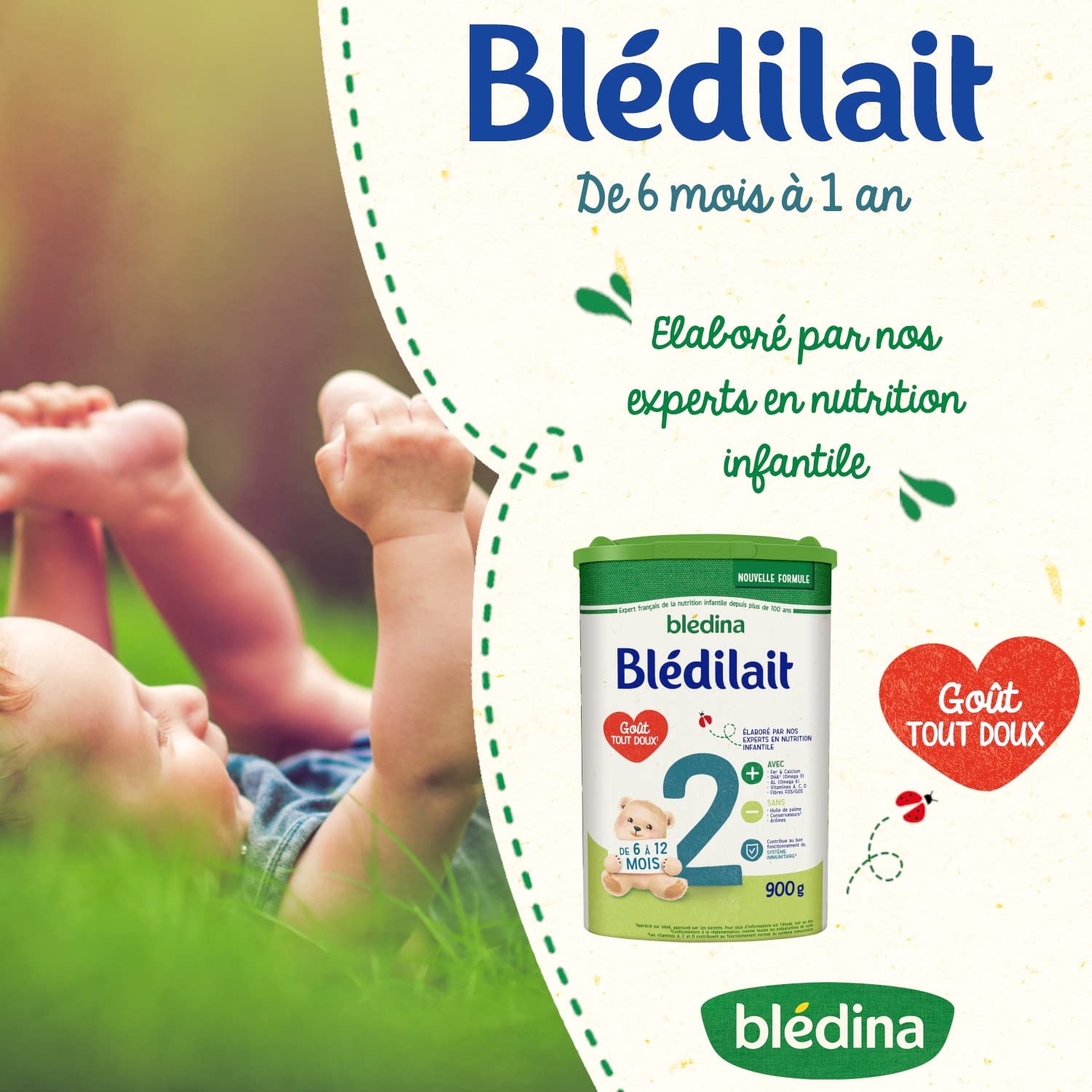 Blédina Blédilait 2 Lait en Poudre 6-12 Mois 900g x3 au DHA