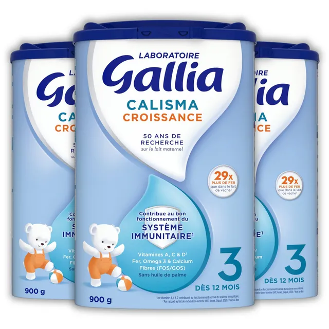 Gallia Calisma 3 Lait en Poudre Croissance 12 Mois 900g x3 au Fer