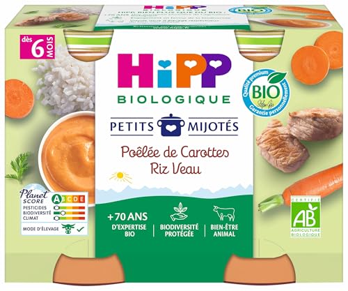 HiPP Petits Mijotés Poêlée Carottes Riz Veau Plat 2x190g