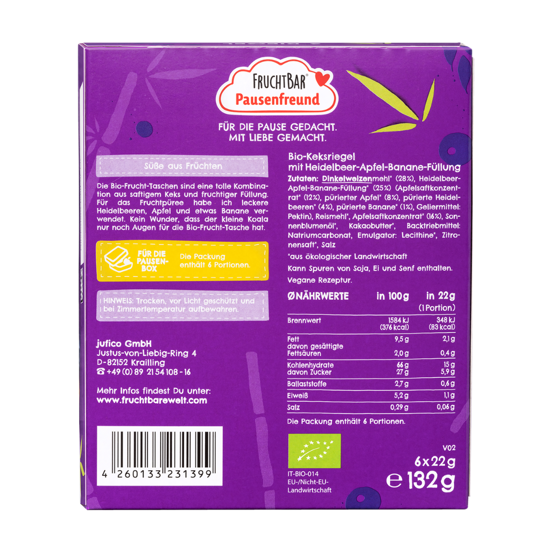 FruchtBar Bio Snacks Frucht Tasche poche fruit myrtille pièce