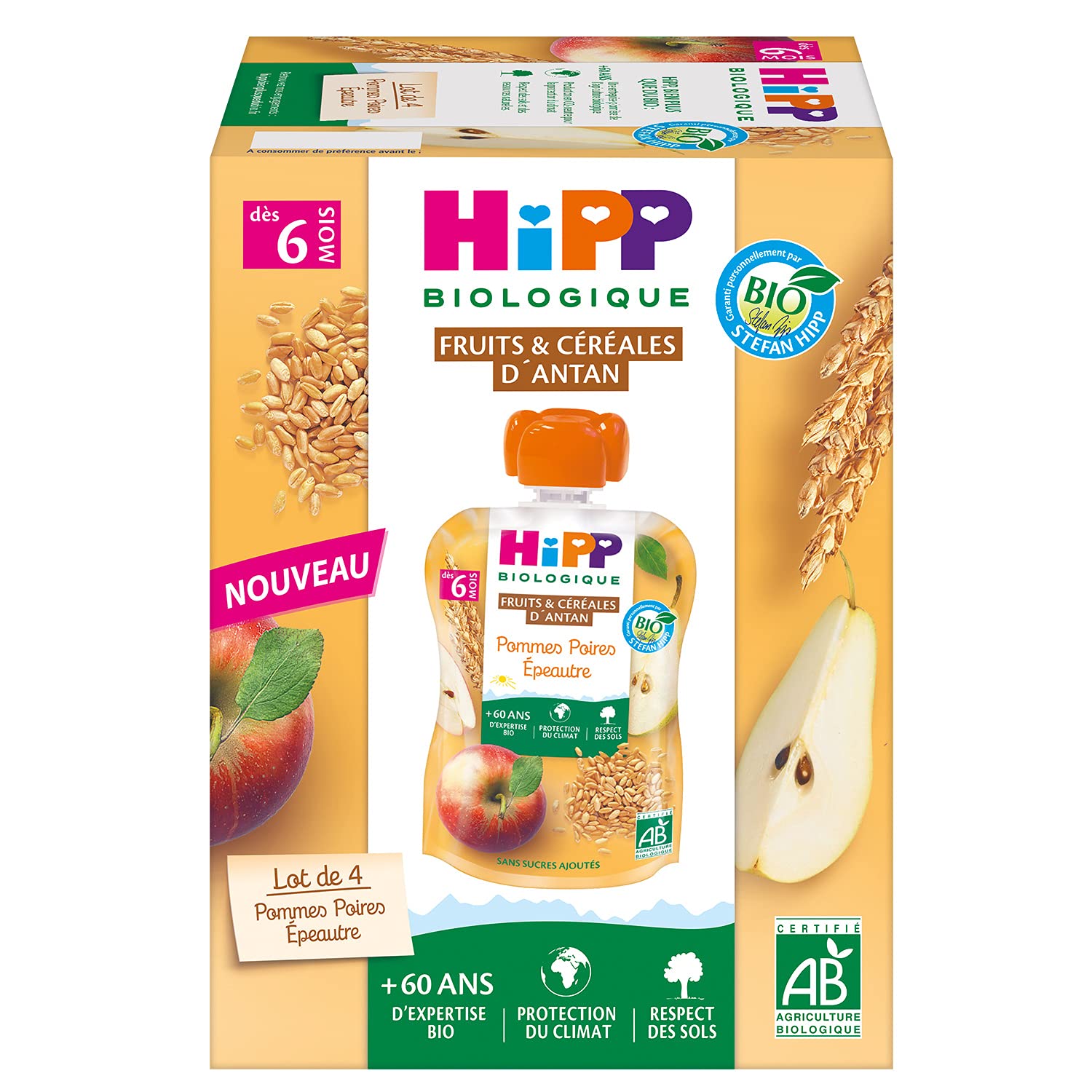 HiPP Fruits Pomme Poire Épeautre gourde bébé bio 24x90g 6 mois