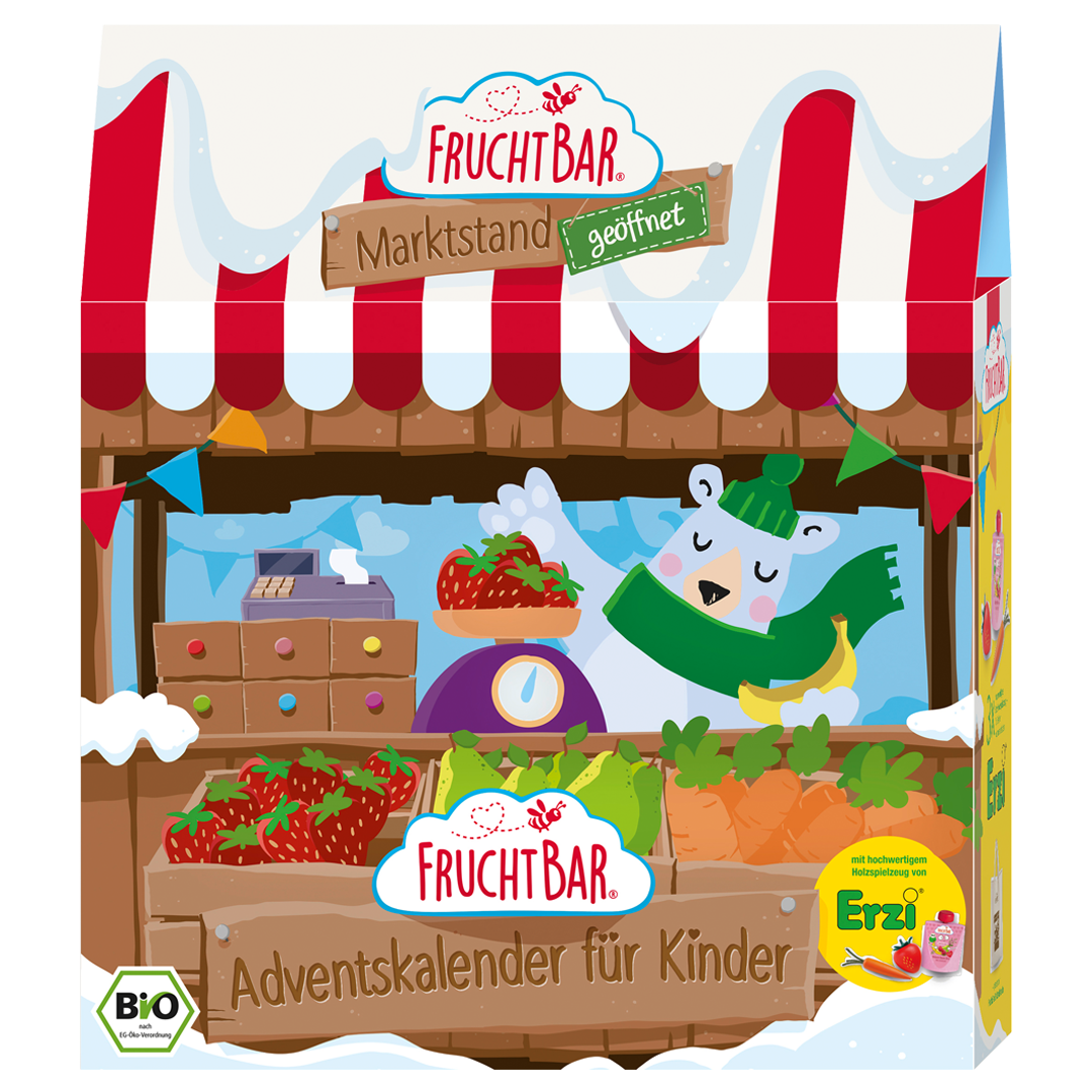 FruchtBar Geschenke Adventskalender Marktstand calendrier de l'avent dès 3 ans