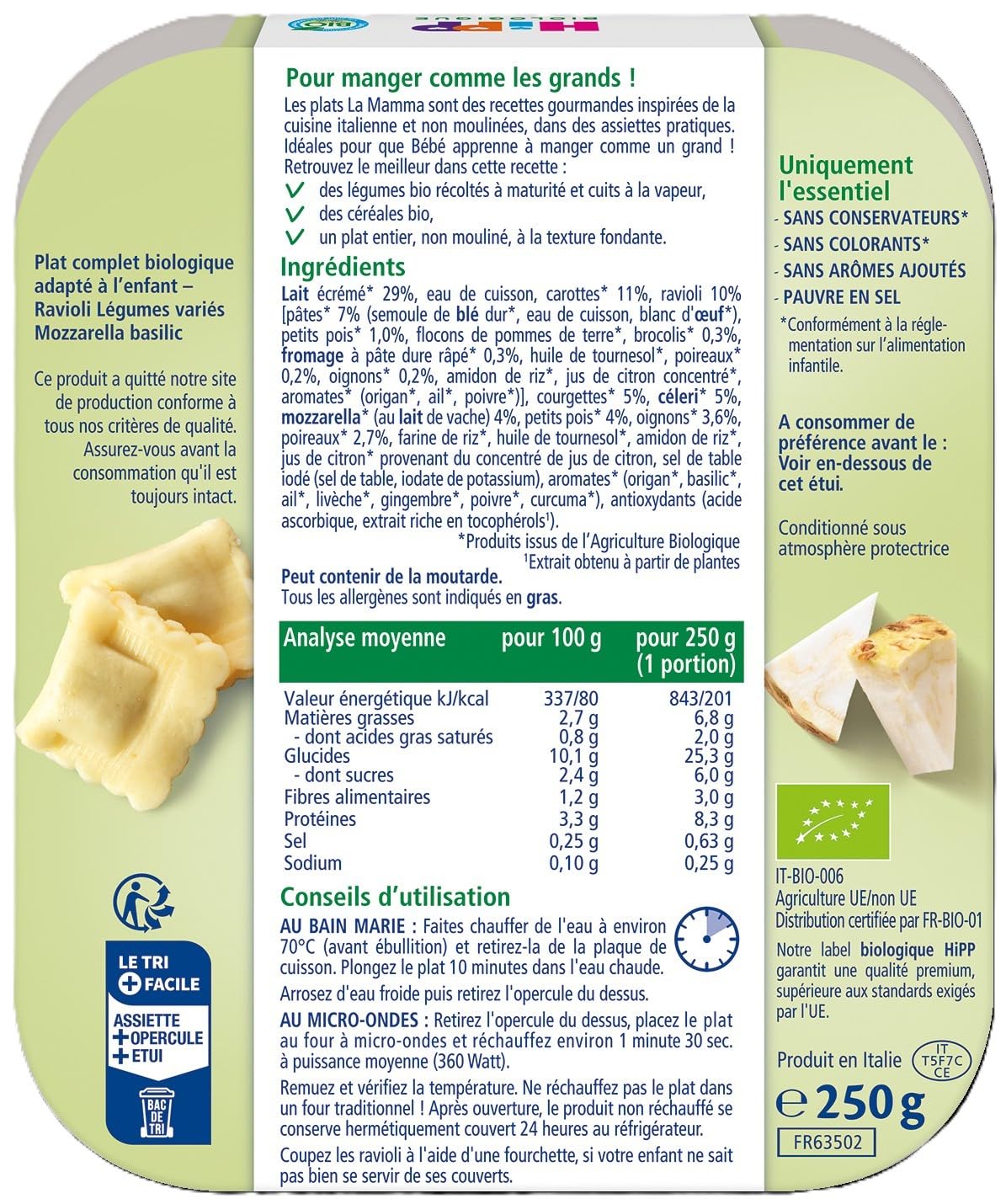 HiPP La Mamma Ravioli Légumes assiette bébé bio 6x250g