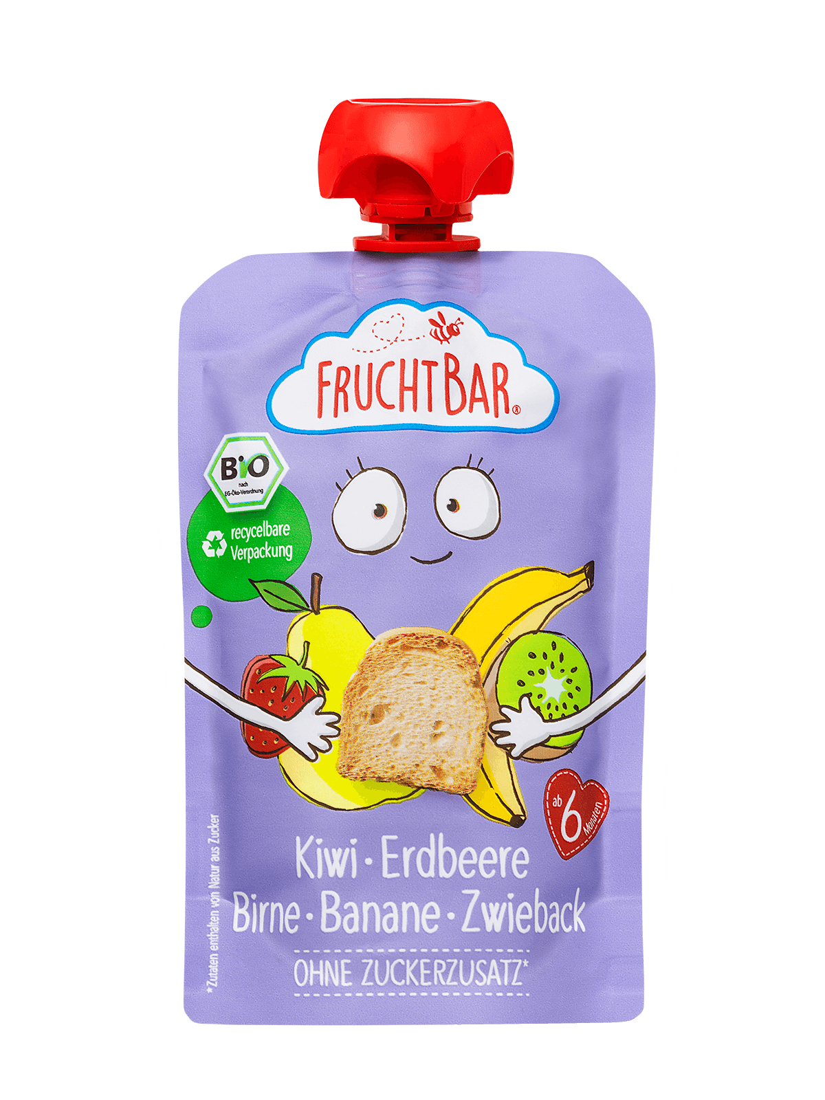 FruchtBar Bio Quetschies Kiwi Fraise gourde bébé bio 6 mois