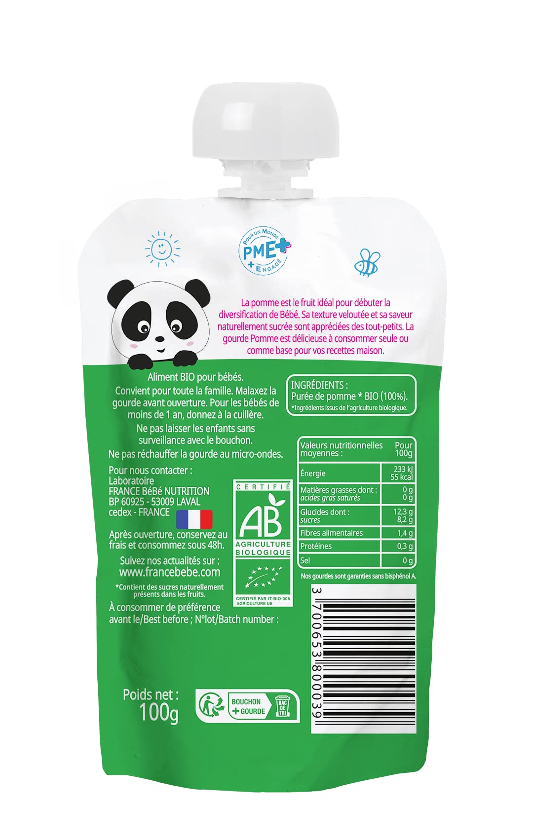 France Bébé Gourdes compote Pomme bio 10x100g dès 4 mois