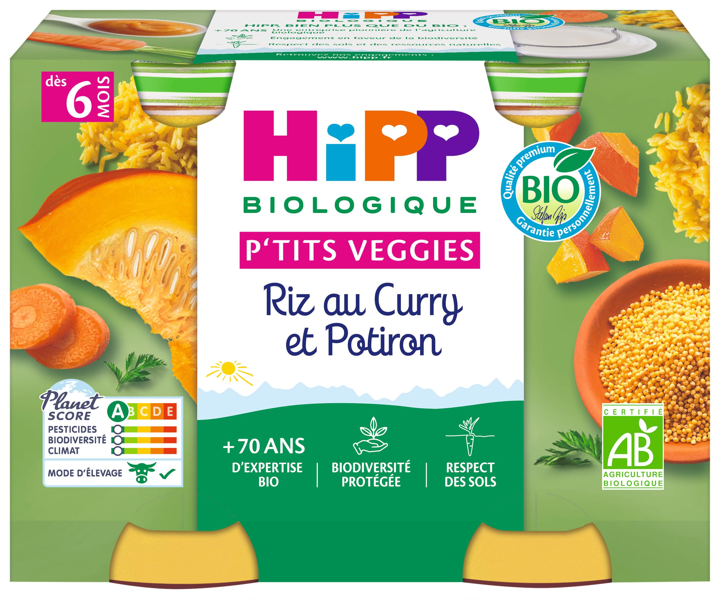 HiPP P'tits Veggies pot légumes semoule riz curry 6 mois 12x190g
